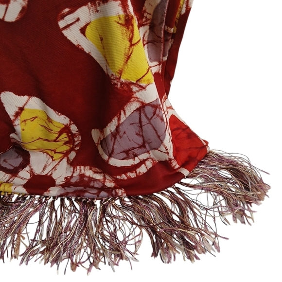 Vintage Aviator Scarf Fringe Tassel Tie Dye Batik Boho Floral 10" x 50" - Picture 6 of 14